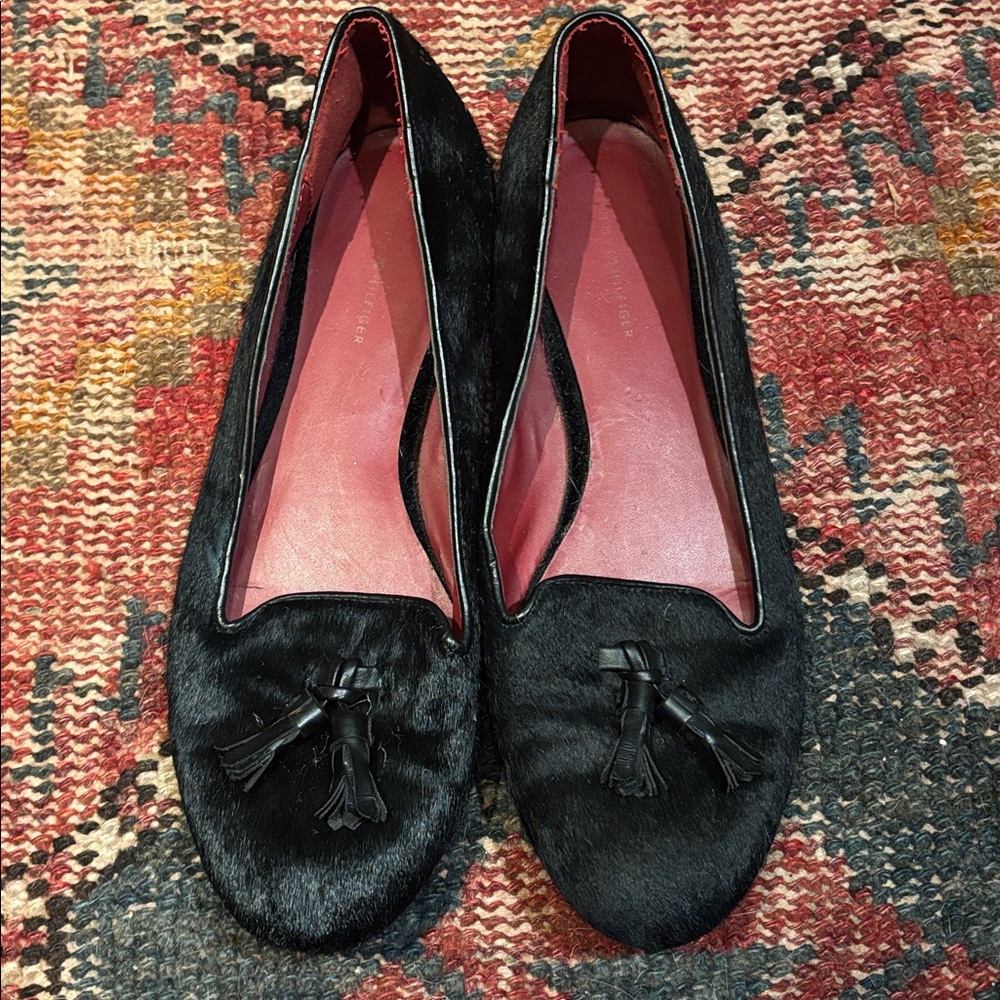 Black Cow Hair Tassel Loafers